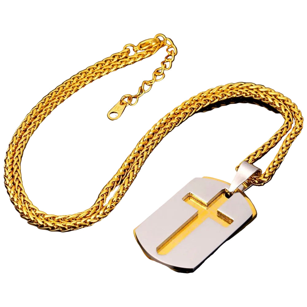 Men's Two-Tone Stainless Steel "Yeshua" Cross Dog Tag