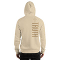 Beige hoodie with 'TRUTH' printed on the back against a white background