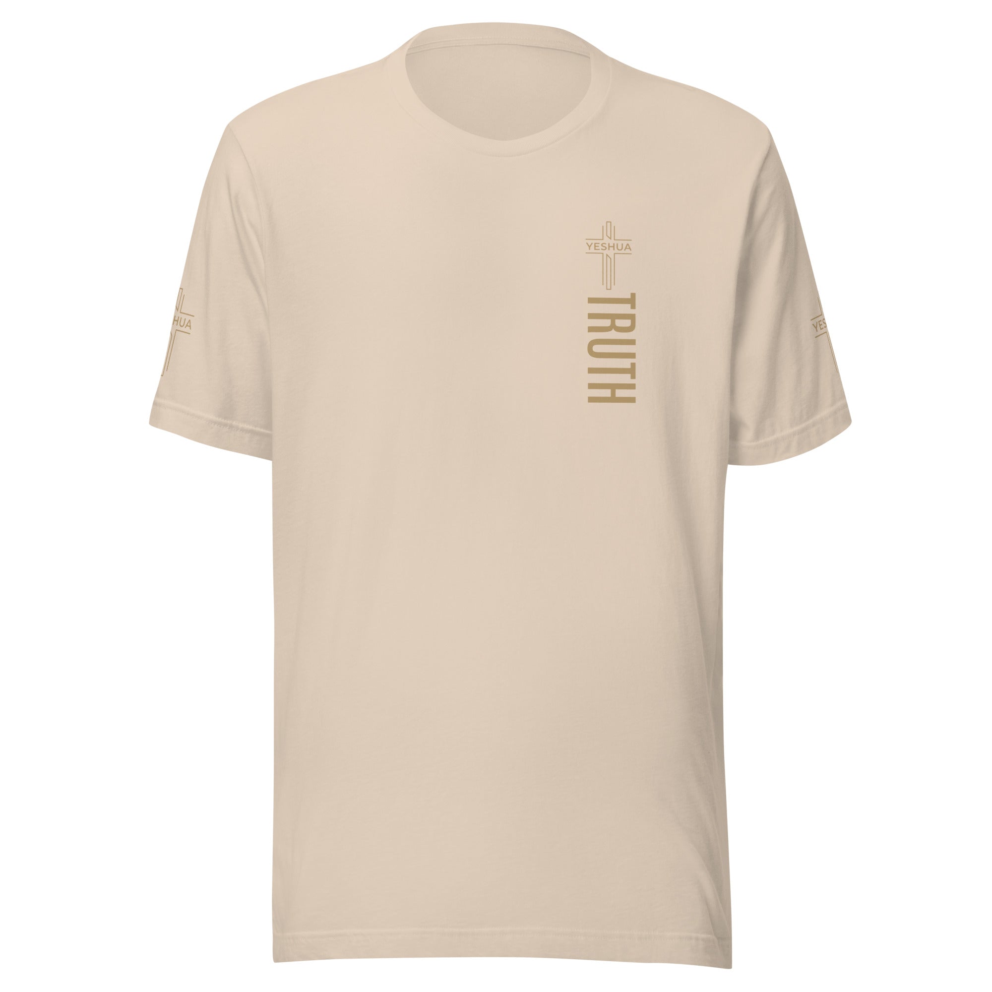 Beige t-shirt with 'TRUTH' printed on a white background