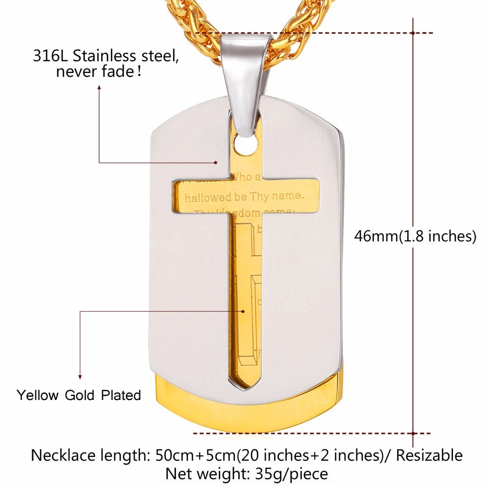 Men's Two-Tone Stainless Steel "Yeshua" Cross Dog Tag